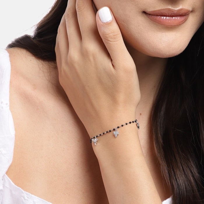 Leafy Radiance Rhodium-Plated CZ 925 Sterling Silver Bracelet