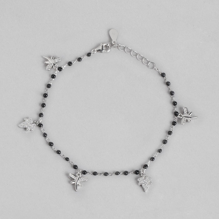 Leafy Radiance Rhodium-Plated CZ 925 Sterling Silver Bracelet