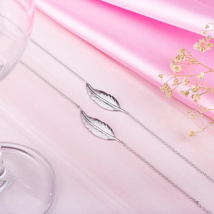 Leafy Rhodium Plated 925 Sterling Silver Link Chained Anklet