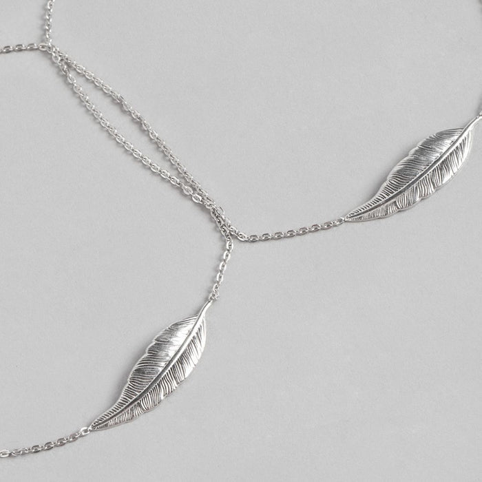 Leafy Rhodium Plated 925 Sterling Silver Link Chained Anklet