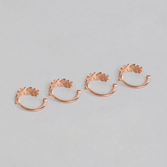Leafy Rose Gold 925 Silver Toe Ring Combo