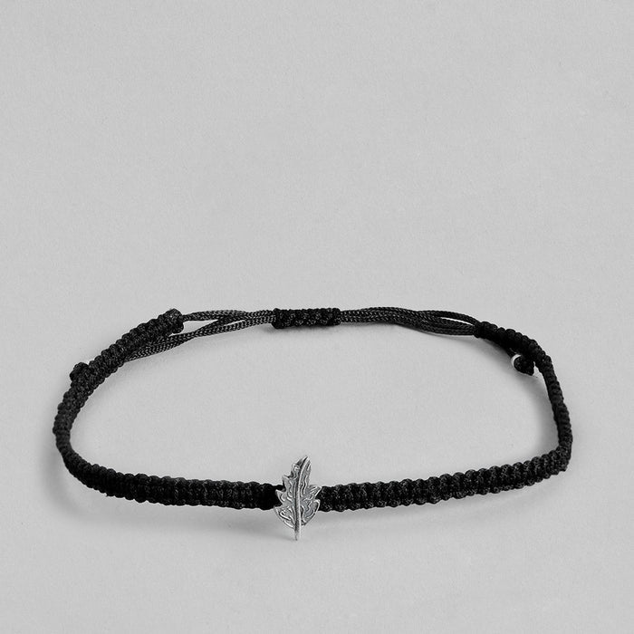 Leafy Silver 925 hallmark Black Thread Anklet