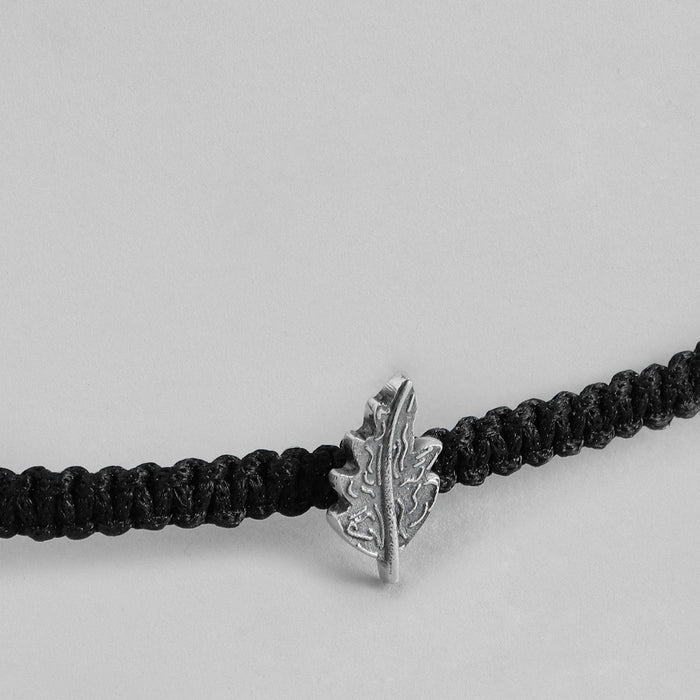 Leafy Silver 925 hallmark Black Thread Anklet