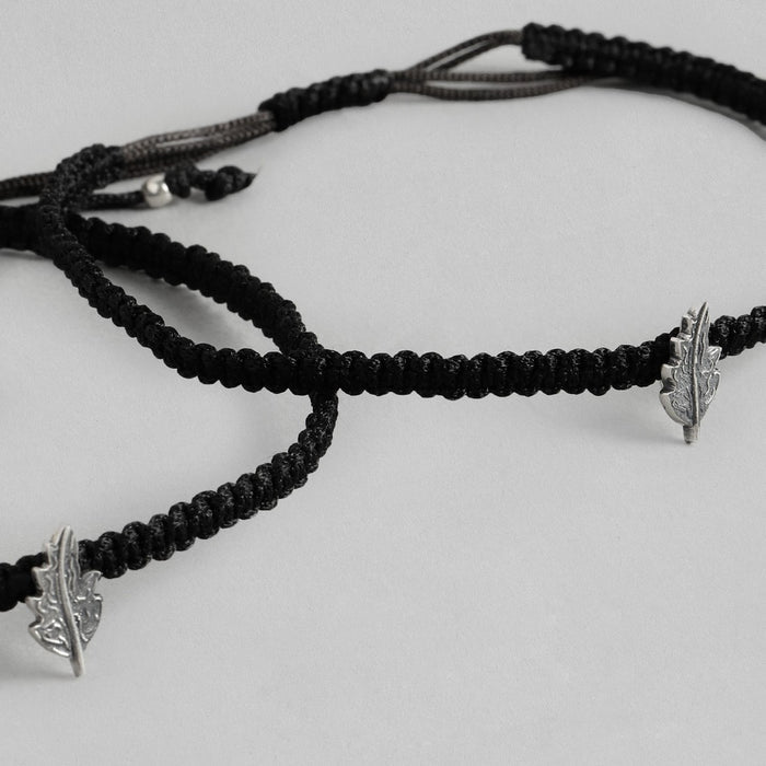 Leafy Silver 925 hallmark Black Thread Anklet