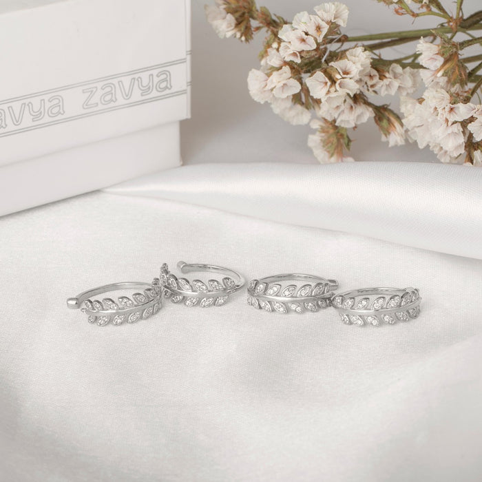 Leafy Silver Adjustable 925 Silver Toe Ring Combo