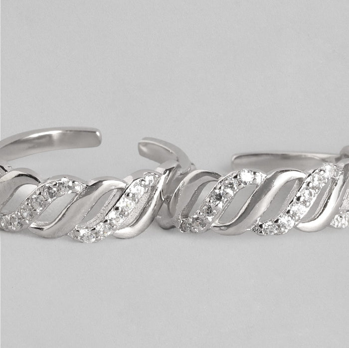 Leafy Waves Rhodium Plated 925 Silver Toe Ring Combo