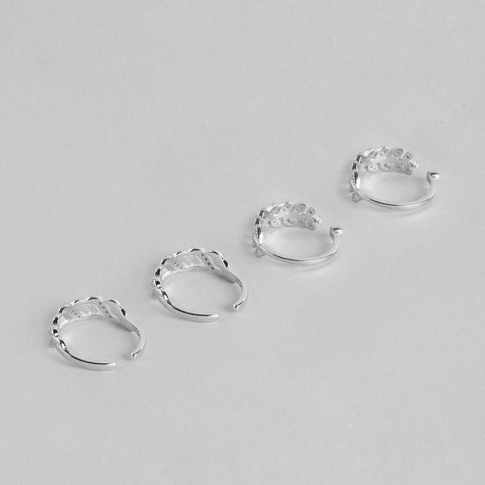 Leafy Waves Rhodium Plated 925 Silver Toe Ring Combo