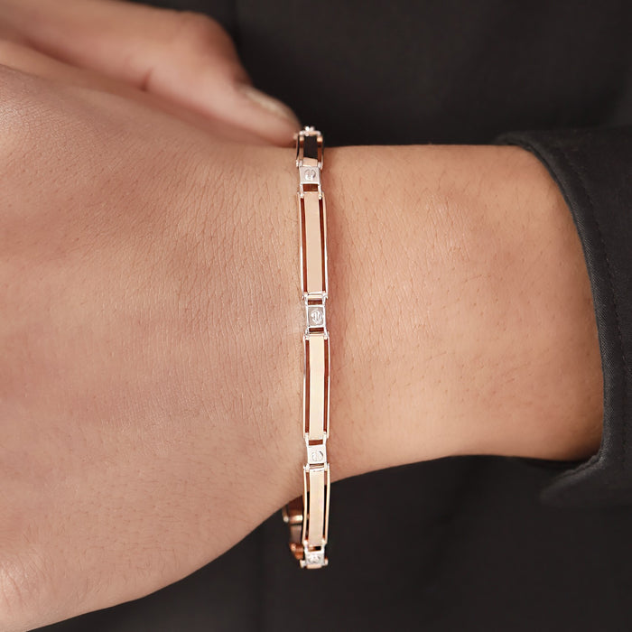 Linear Fusion Dual Plated 925 Sterling Silver Men's Bracelet