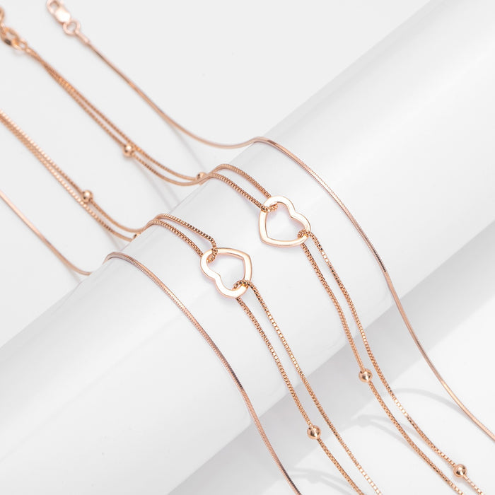 Linked Hearts Harmony Rose Gold-Plated 925 Sterling Silver Combo Anklet