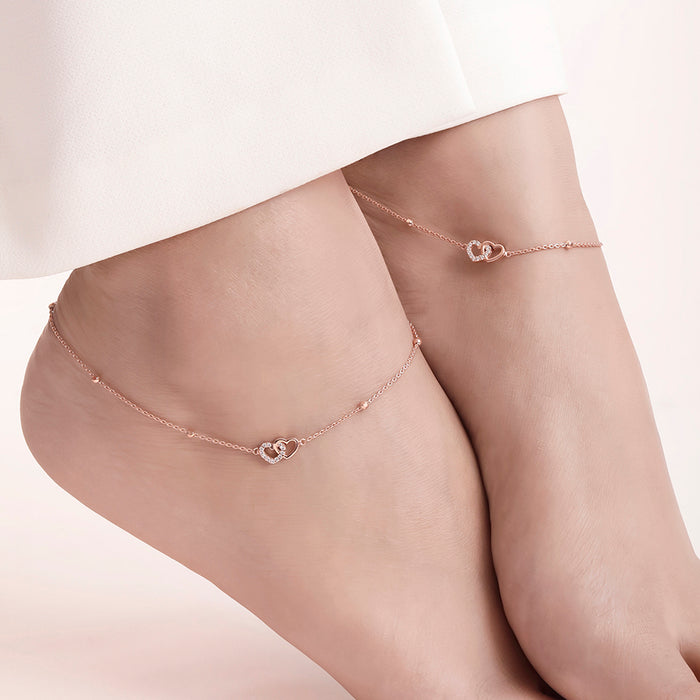 925 Sterling Silver Linked Hearts Rose Gold Plated 925 Sterling Silver Anklet for Women – Zavya