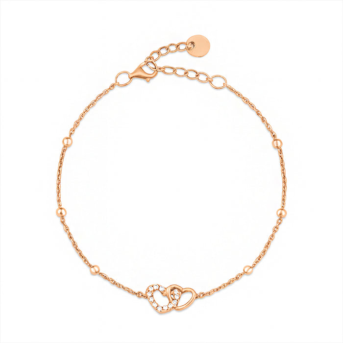 Women's rose gold 925 Sterling Silver anklet with beaded chain and crystal linked hearts. – Zavya