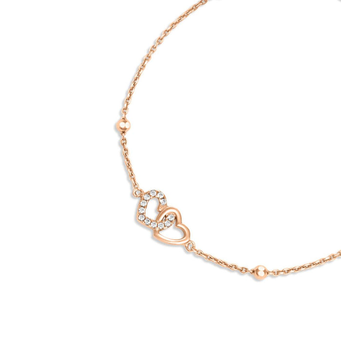 Rose gold 925 Sterling Silver anklet for women featuring crystal studded linked hearts – Zavya