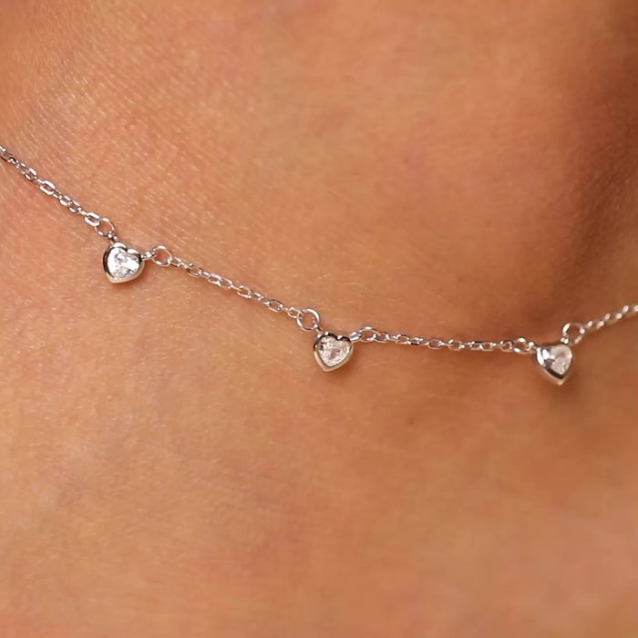 Linked in Love Rhodium Plated 925 Sterling Silver Anklet