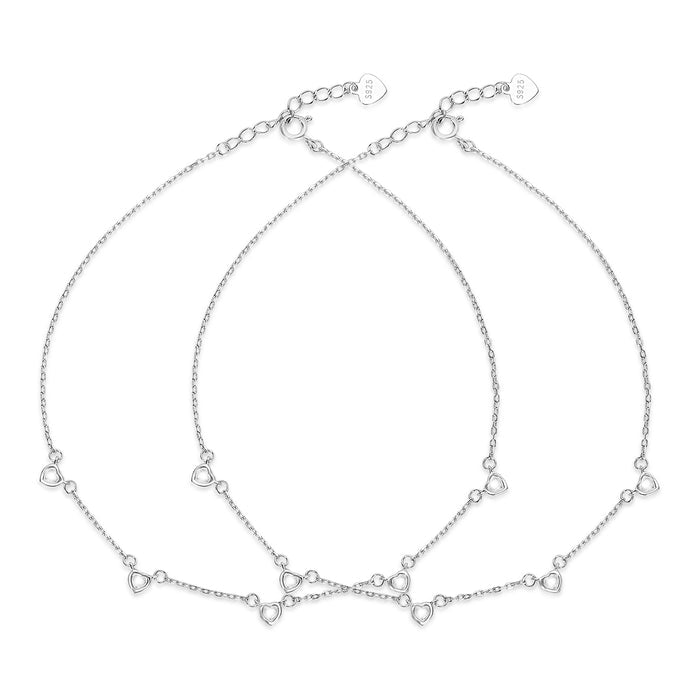 Linked in Love Rhodium Plated 925 Sterling Silver Anklet