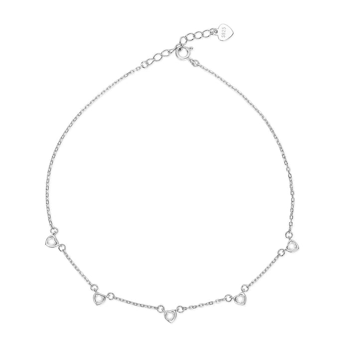 Linked in Love Rhodium Plated 925 Sterling Silver Anklet