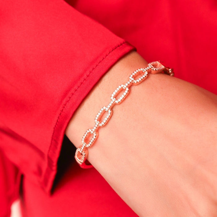Linked Splendor Cubic Zirconia Rose Gold-Plated 925 Sterling Silver Kada Bracelet