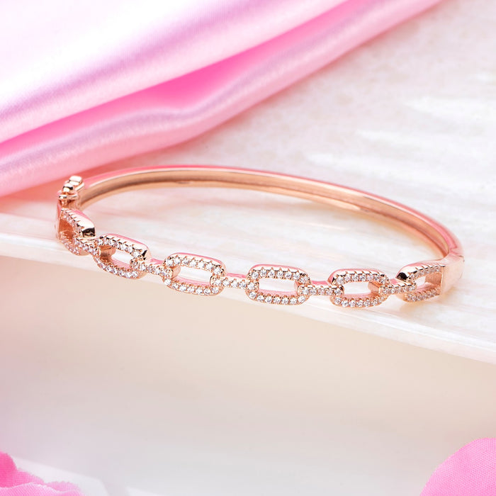 Linked Splendor Cubic Zirconia Rose Gold-Plated 925 Sterling Silver Kada Bracelet