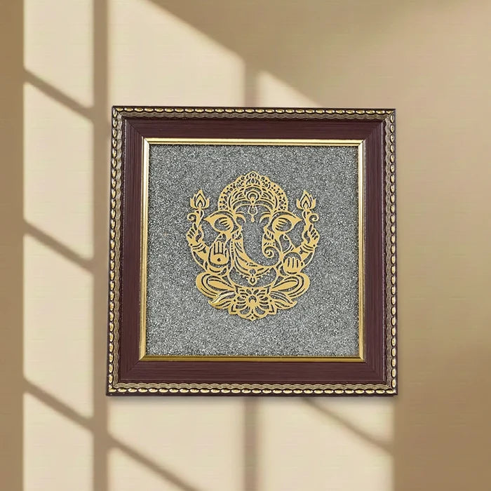 Lord Ganesha Raw Pyrite Frame | Brings Good Luck & Abundance