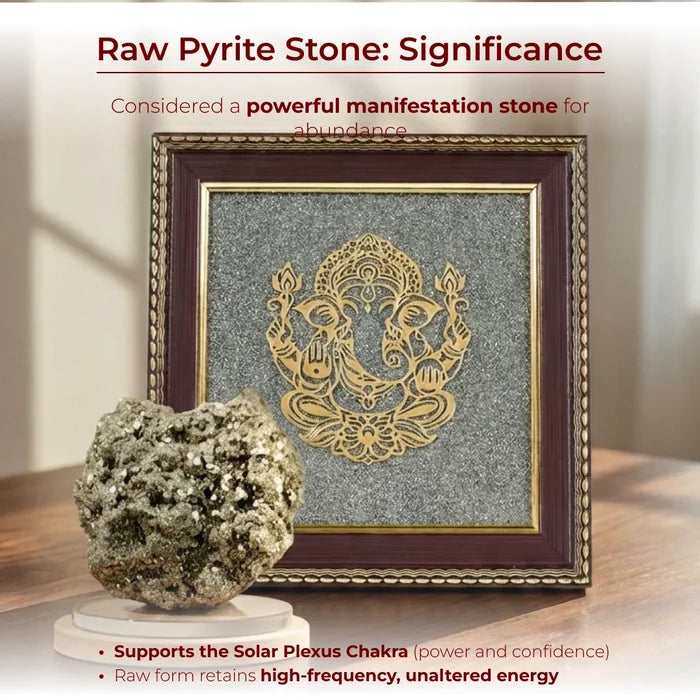 Lord Ganesha Raw Pyrite Frame | Brings Good Luck & Abundance - view 3