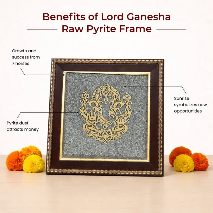 Lord Ganesha Raw Pyrite Frame | Brings Good Luck & Abundance - view 4