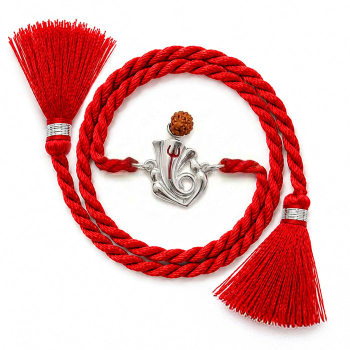 Lord Ganesha Rudraksha Rhodium Silver Rakhi (Zavya Signature)