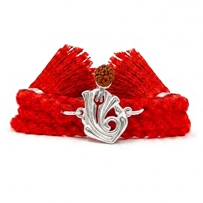 Lord Ganesha Rudraksha Rhodium Silver Rakhi (Zavya Signature)