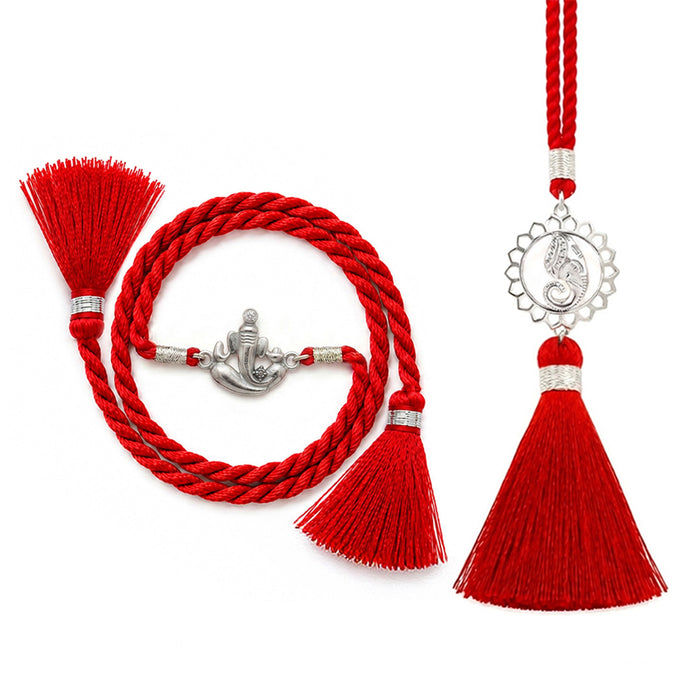 Lord Ganesha Silver Bhaiya and Bhabhi 925 Silver Rakhi Couple Set