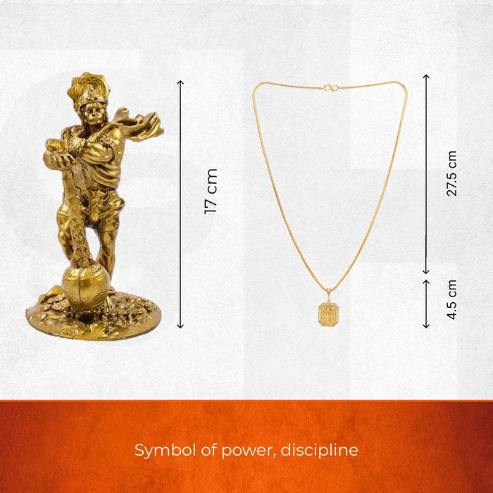Lord Hanuman Divine Idol and Gold Plated Pendant for Strength combo - view 2