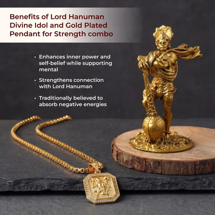 Lord Hanuman Divine Idol and Gold Plated Pendant for Strength combo - view 3
