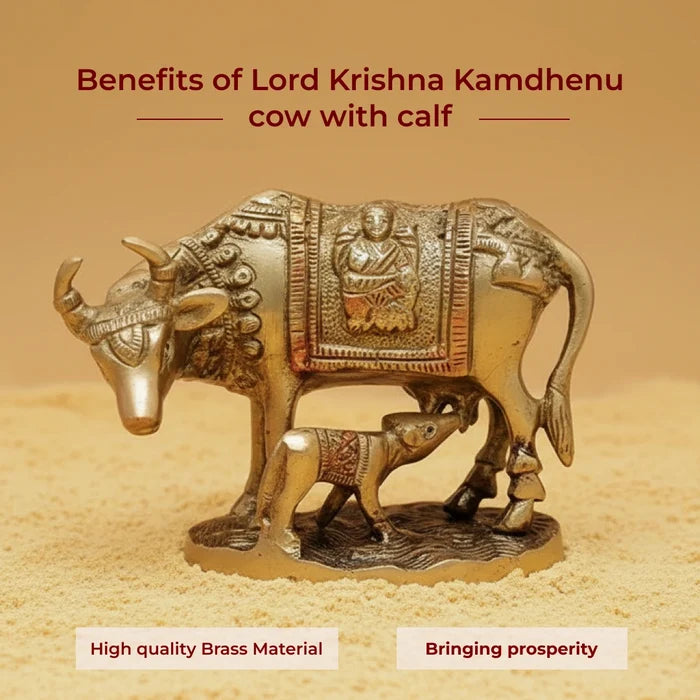 Lord Krishna Kamdhenu cow with calf - view 3