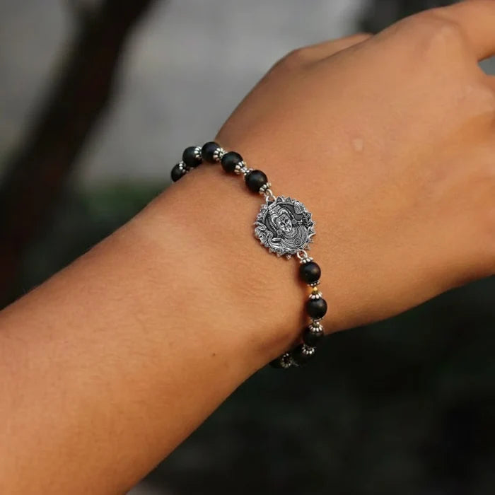 Lord Murugan Face Bracelet with Silver Capped Karungali - view 3