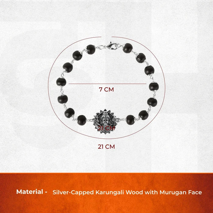 Lord Murugan Face Bracelet with Silver Capped Karungali - view 5