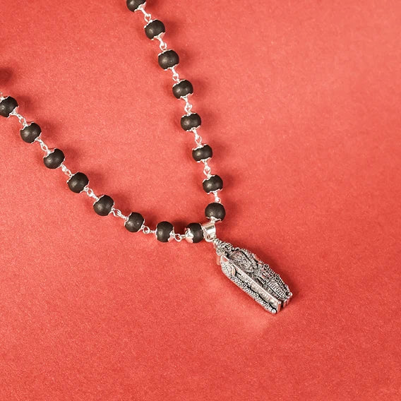 Lord Murugan Shakti Pendant with Silver Capped Karungali