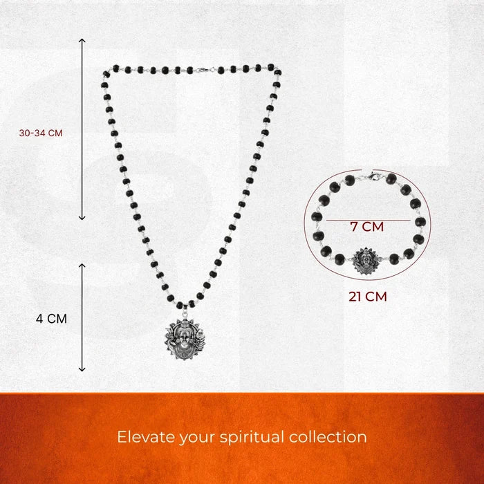 Lord Murugan Silver-Capped Karungali Combo (Pendant & Bracelet) - view 2