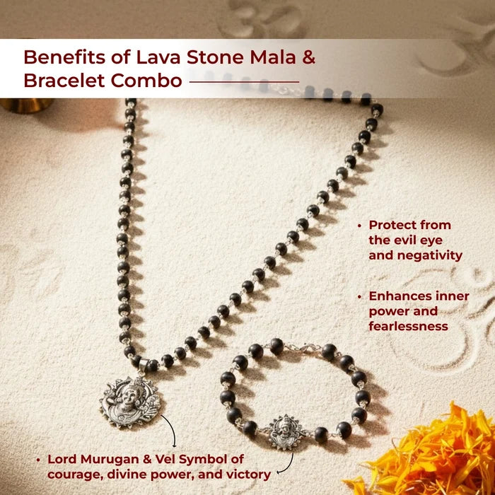 Lord Murugan Silver-Capped Karungali Combo (Pendant & Bracelet) - view 3