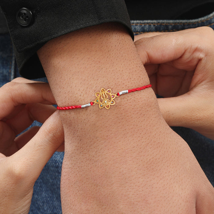 Lord Shiva Trishul CZ Gold Plated Silver Rakhi