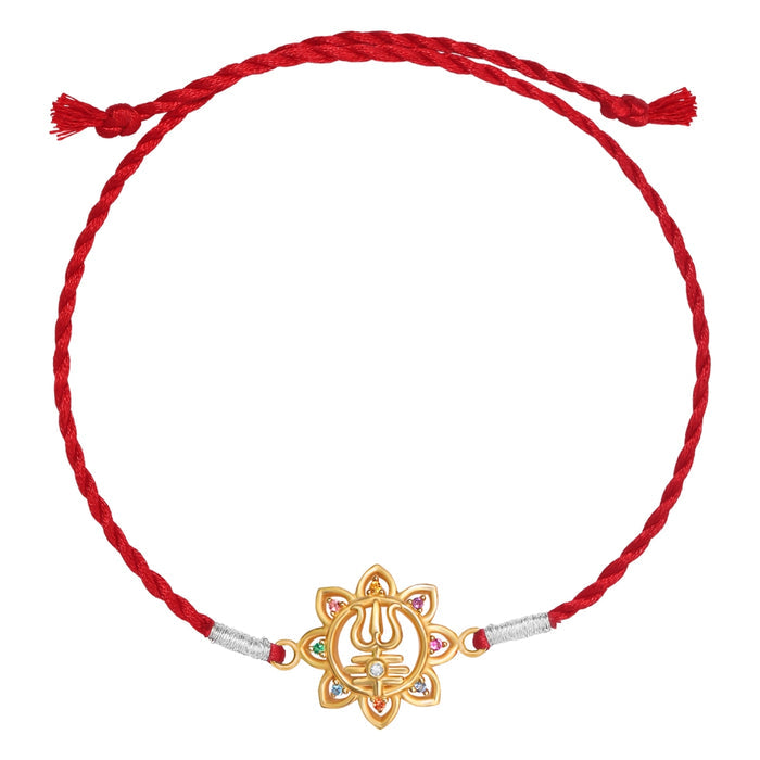 Lord Shiva Trishul CZ Gold Plated Silver Rakhi