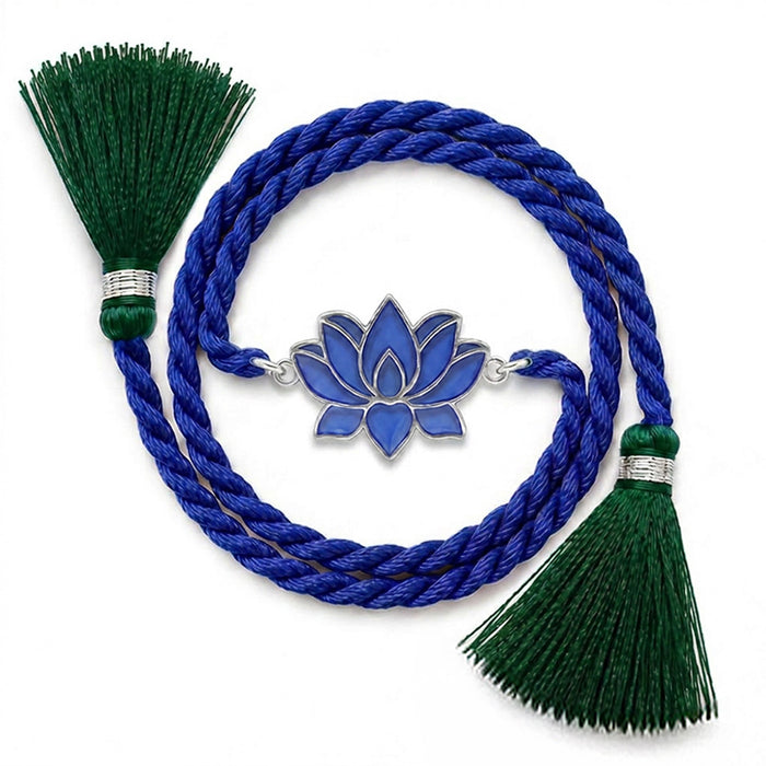 Lotus Bloom Enamel Rhodium Plated Silver Rakhi (Zavya Signature)