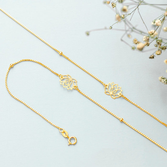 Lotus Gold Plated 925 Sterling Silver Chained Anklet
