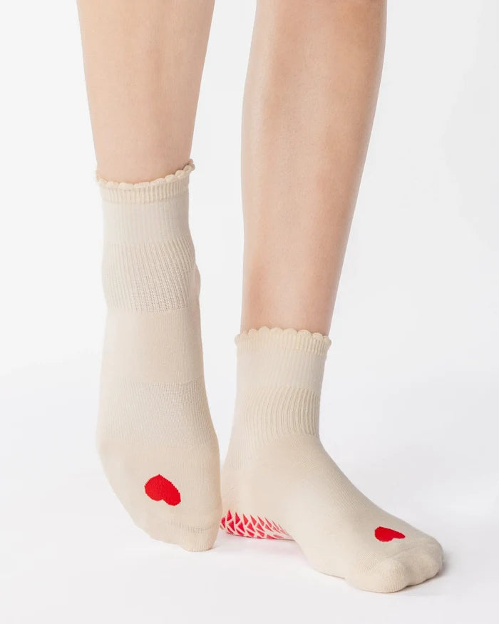 Love Ankle Grip Sock Ivory