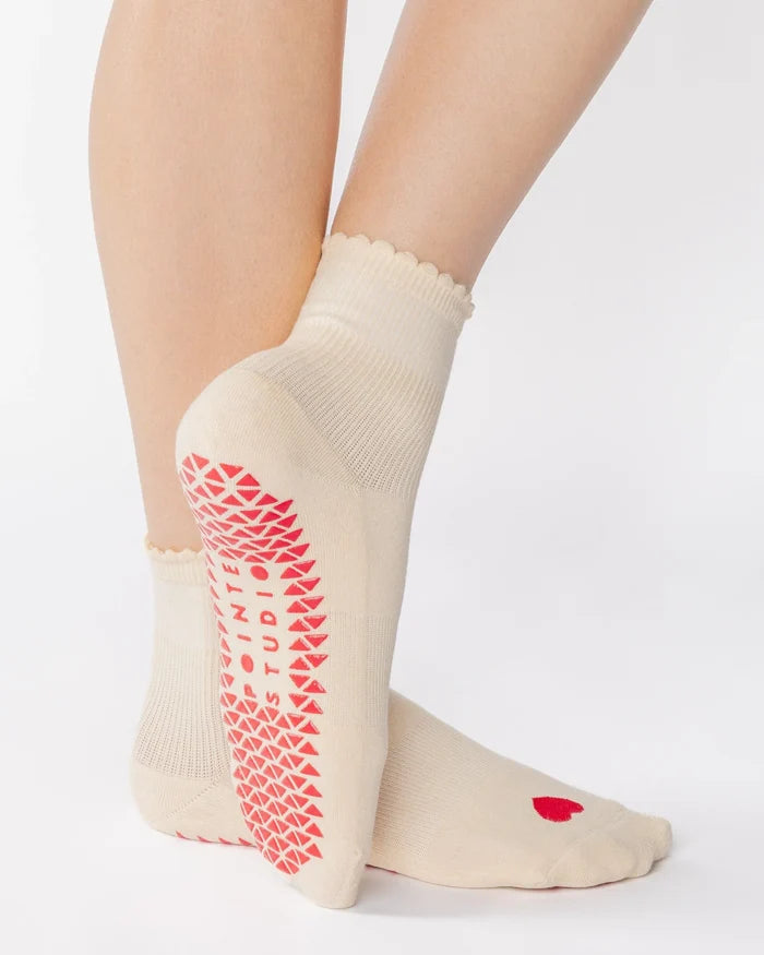 Love Ankle Grip Sock Ivory