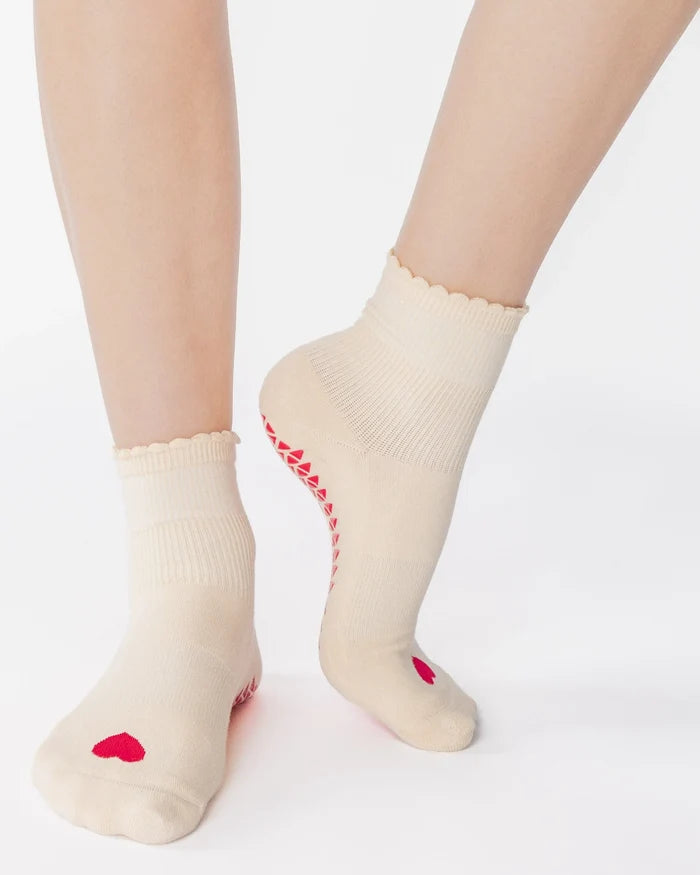 Love Ankle Grip Sock Ivory