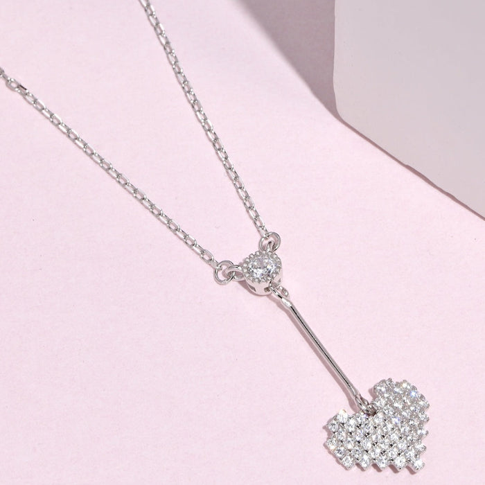 Love Heart CZ 925 Sterling Silver Drop Necklace