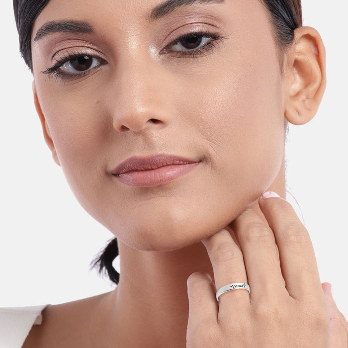 Love Line Rhodium Plated 925 Silver Women Ring (Adjustable)