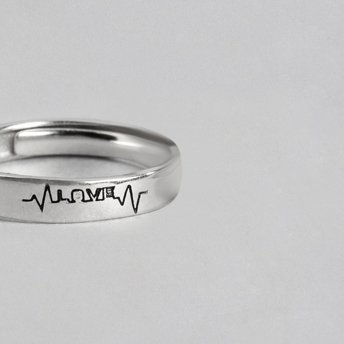 Love Line Rhodium Plated 925 Silver Women Ring (Adjustable)