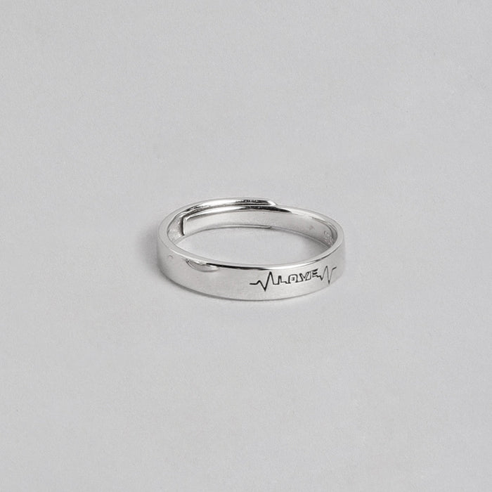 Love Line Rhodium Plated 925 Sterling Silver Ring For Him (Adjustable)