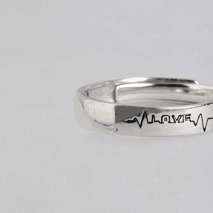 Love Line Rhodium Plated 925 Sterling Silver Ring For Him (Adjustable)