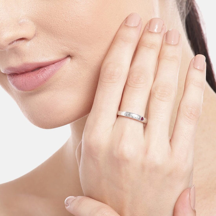 Love's Embrace 925 Sterling Silver Couple Ring with Love Pattern (Adjustable)