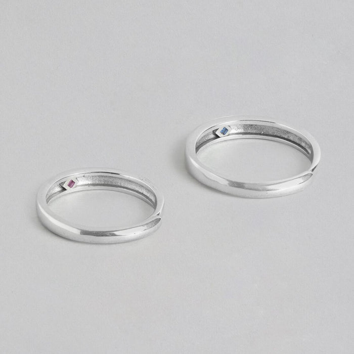 Love's Embrace 925 Sterling Silver Couple Ring with Love Pattern (Adjustable)