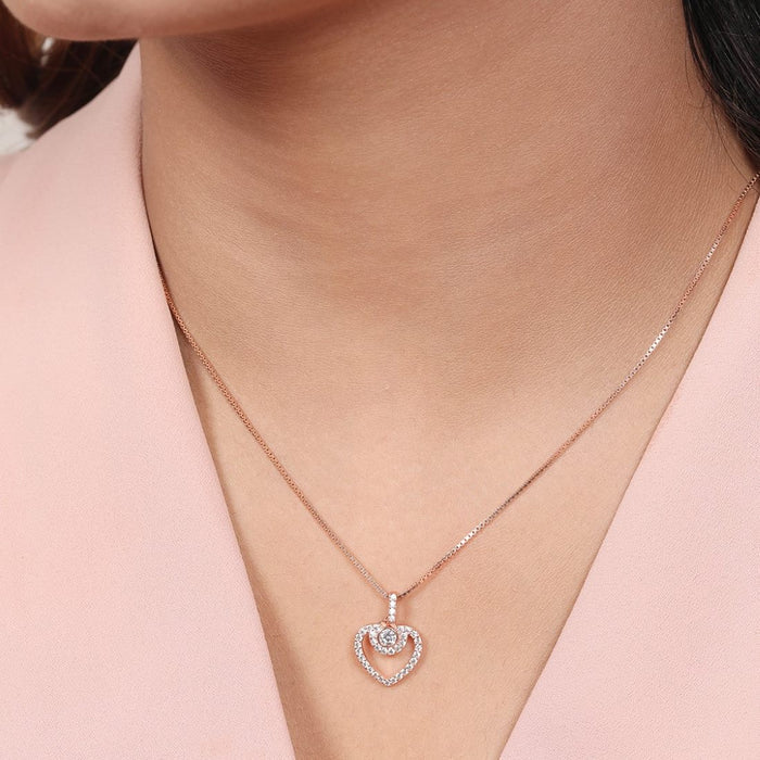 Love's Embrace Rose Gold-Plated 925 Sterling Silver Heart Pendant with Chain